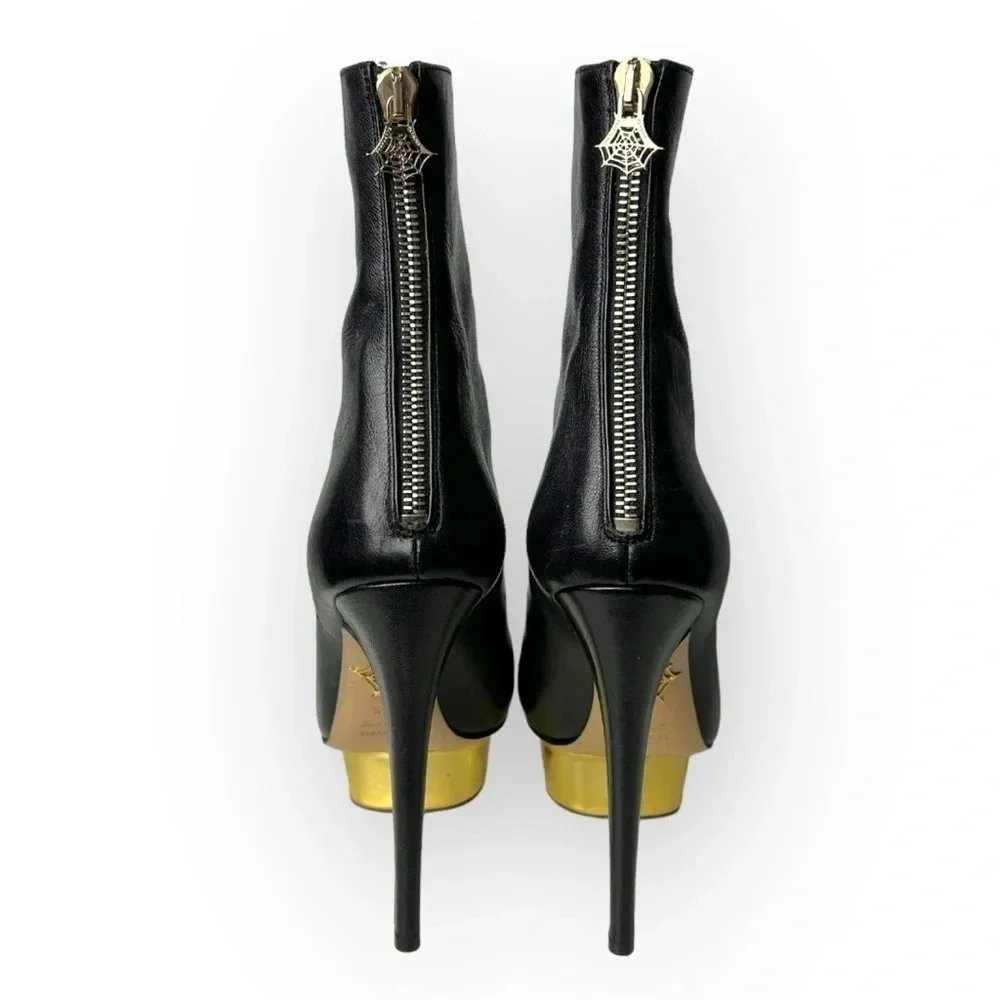 Charlotte Olympia Black  Lucinda Golden Platform Ankle Boot 36.5 - Picture 4 of 12